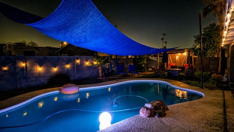 back yard all lit up at night! 