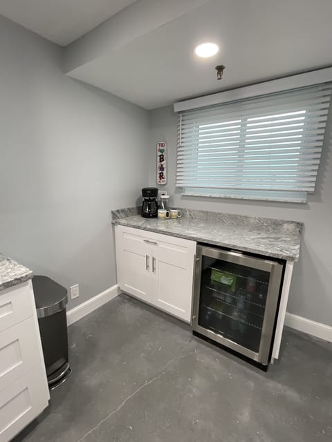 Coffee bar and beverage fridge