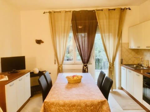 kitchen with wide table, tv, oven and hob, balconi, fully equipped