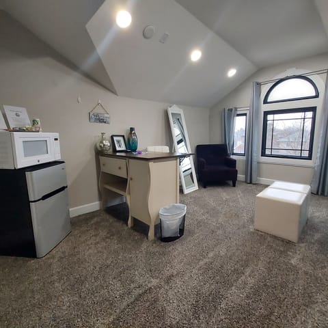 Mini Fridge and Microwave.