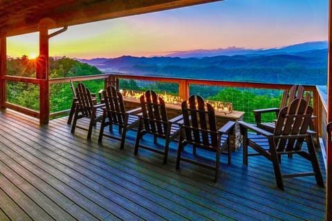 Imagine watching the sunrise over the mountains by the 9 ft long gas fire pit.