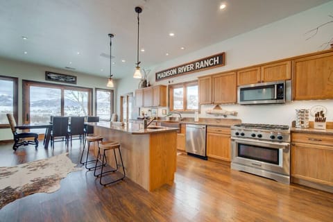 The large kitchen has plenty of counter and dining space for the whole group. 