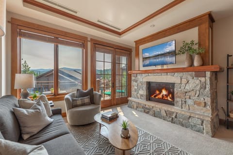 Warm up by the fire.  TV has since been upgraded to 60"