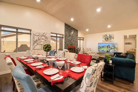 Colorful Dinning table enjoyment memories eating for 10 people. 