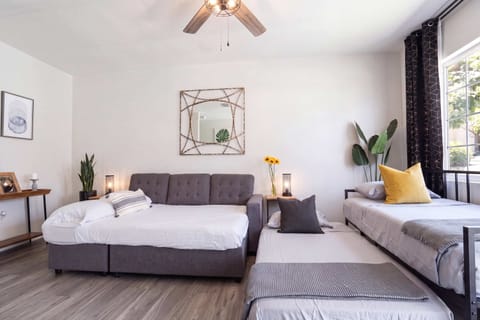Maximize your group’s comfort with this versatile living area that doubles as a high-capacity sleeping space.