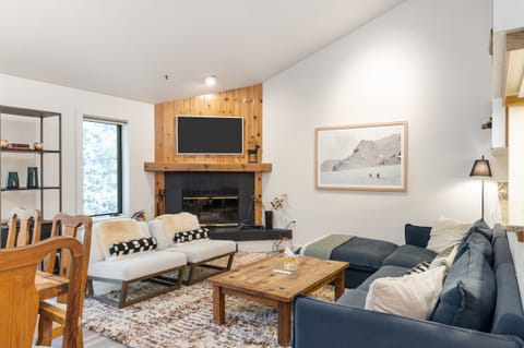 Living Room with wood burning fireplace