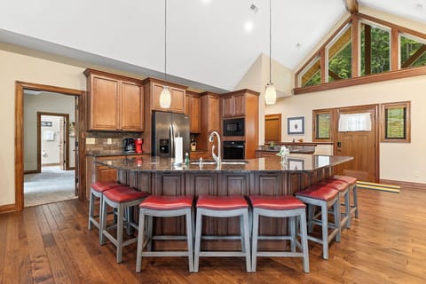 Large kitchen island with additional seating for 8