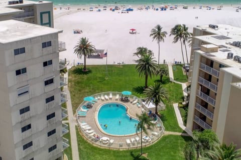 Aerial view of the beachside pool and beach!