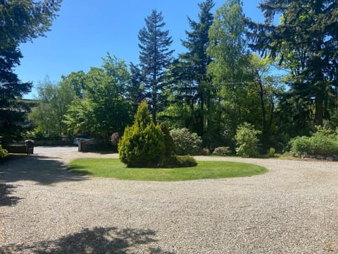 Looking towards the road with the gates open