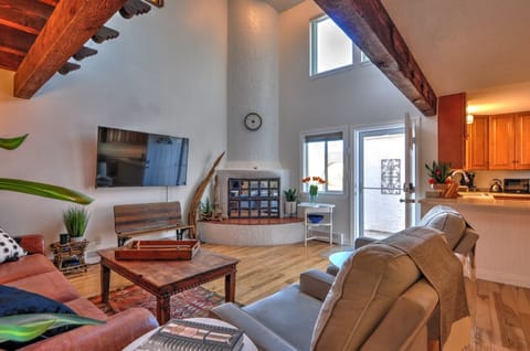 Living room with front door view