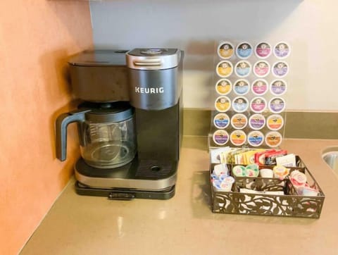 Coffee, tea, and k cups provided for your convenience