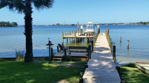 Access to large backyard,  private dock and fishing.