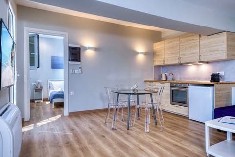 The living area connects to the two ensuite double bedrooms 