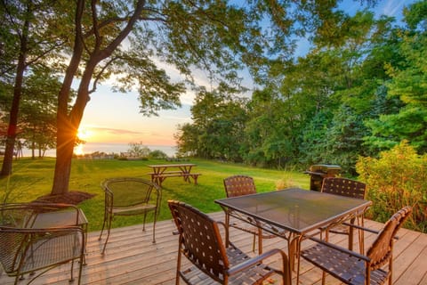 Relaxing deck with outdoor furniture overlooking Lake Michigan