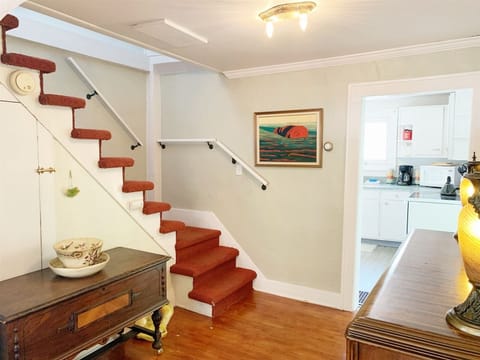 Head upstairs to the full bathroom and two bedrooms