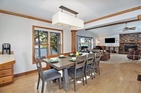 Dining table seats 8 as set and has 4 additional chairs available