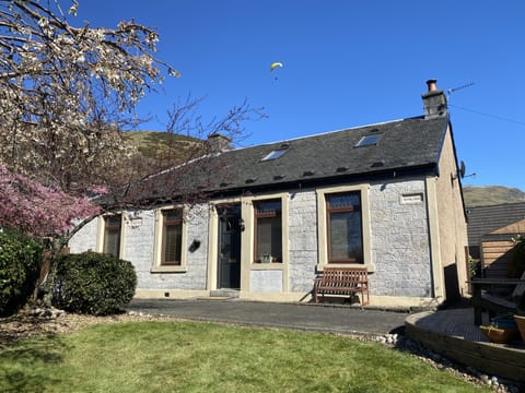 Enclosed south facing garden with spectacular views of Dumyat & Ochilhills.