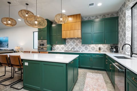 Large kitchen with island bar seating