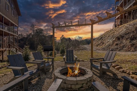 Firepit with ample seating and cozy blankets.