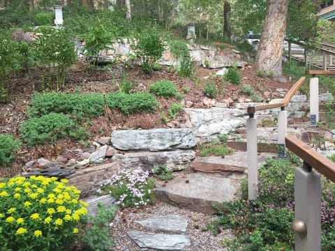 Stairs from garage/guest house down to main house