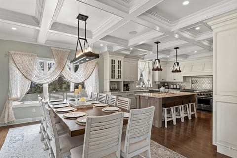This open-concept dining room connects to the large kitchen. 