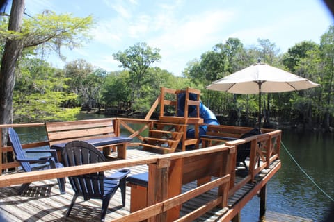 Boat house with seating for sunning