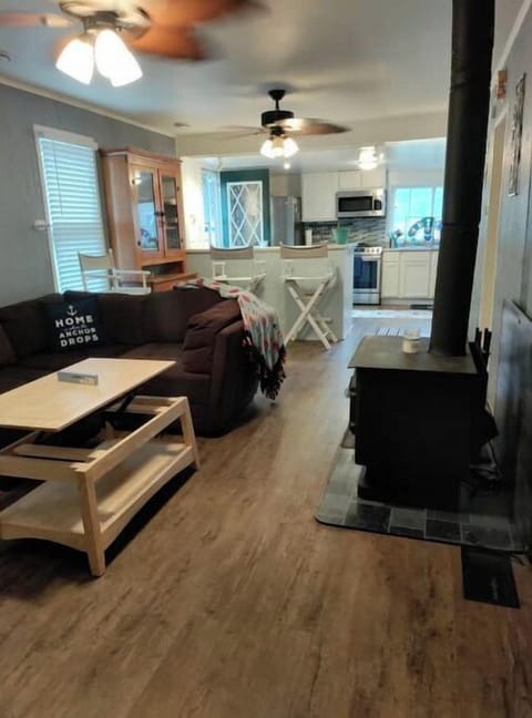 Wood stove fireplace.