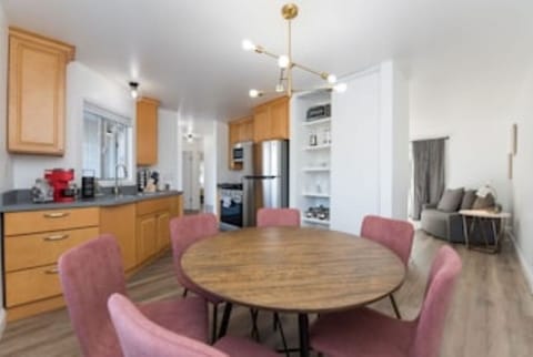 Dining area is fully stocked for all your cooking needs. 