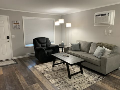The sofa pulls out into an extra bed with luxurious linens provided! 