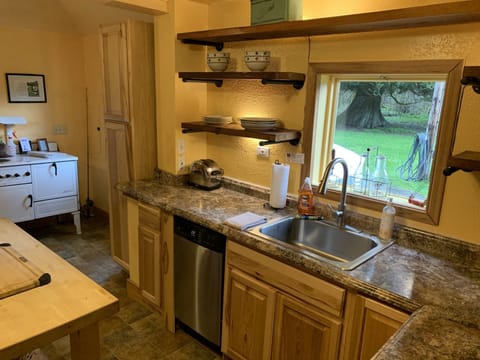 Lots of cabinet space, dishes, and even a dishwasher