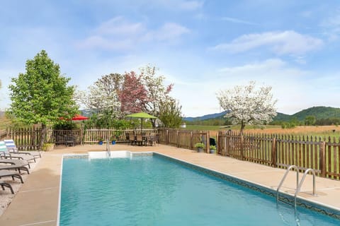 Boho Mountain is a 5br / 3bath with two story-living in the Heart of Nelson County with a huge heated pool, hot tub, game shed, and incredible mountain views!