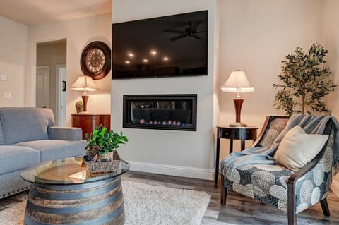 Living room with gas fireplace.