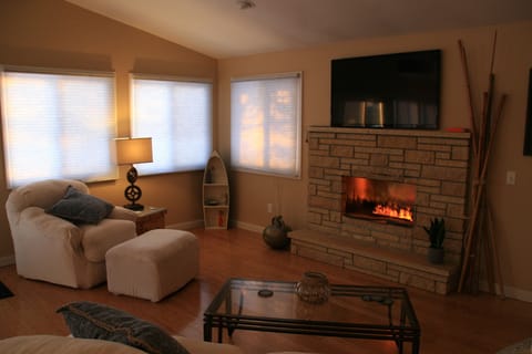 Magical living room with mist heated fireplace