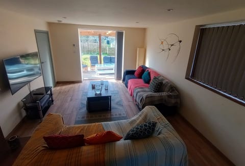 Living room and covered patio
