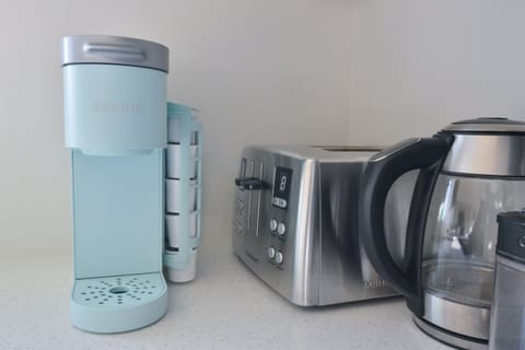 Coffee station with Keurig, kettle & mugs for easy mornings
