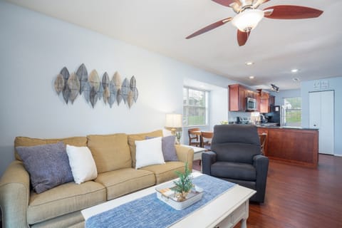 Vaulted ceilings add an open and airy atmosphere.