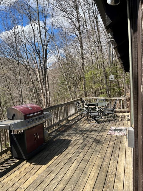 Large deck with forest views