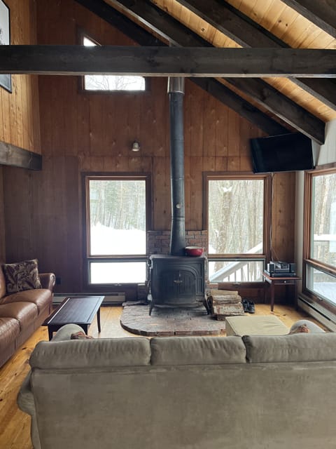 Cozy warmth provided by wood burning stove