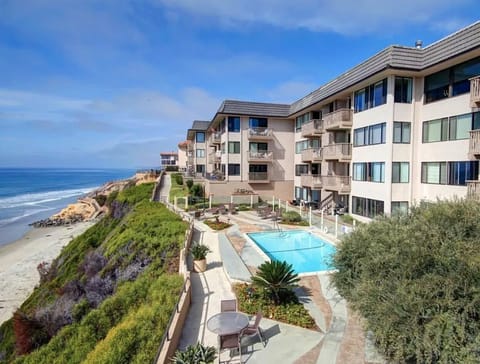 Del Mar Beach Club is right on the beach with semi-private access via staircase