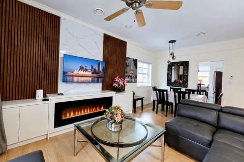 Living area, television, dining table