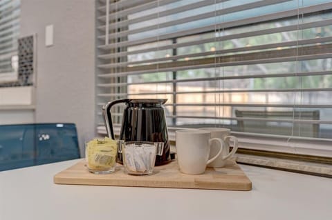 Start your day off right with our convenient and stylish coffee station.