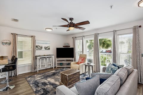 Large smart TV in comfortable living room