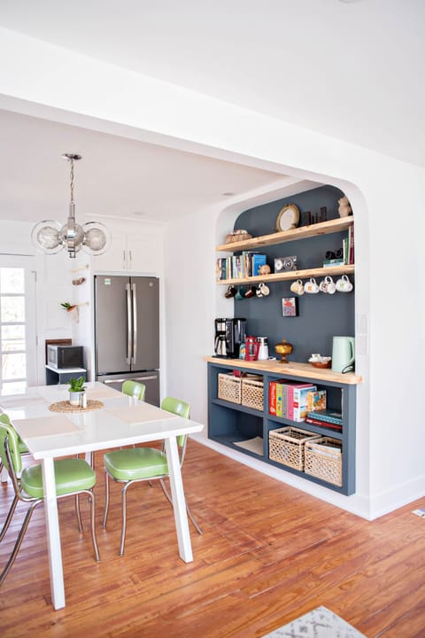Built-in coffee/tea nook in the eat-in kitchen.
