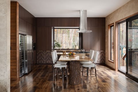 open with large window and big patio door kitchen