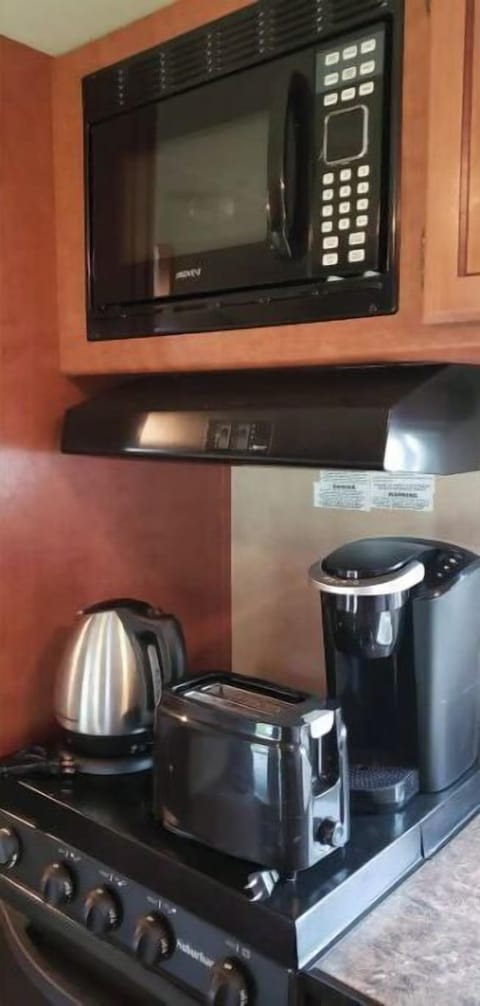 Kurek Coffee Maker, Toaster Oven, Kettle, Microwave Oven, 4 Burner Propane Stove