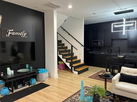 Lake level living room and kitchen