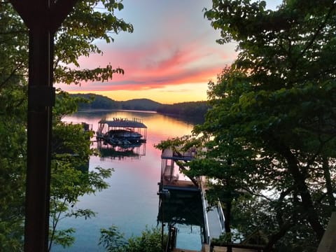 Lake view in the evening from the hot tub