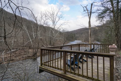 Deck on the river, about 50 feet from the cabin. This is shared with others at times.
