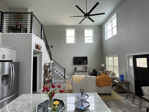 Open design kitchen and living room....now that's a Big Fan!