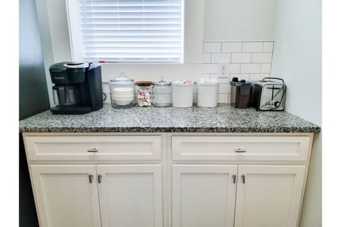Keurig Duo- K cups or drip. Coffee, cream, sugar, tea, and hot chocolate here!